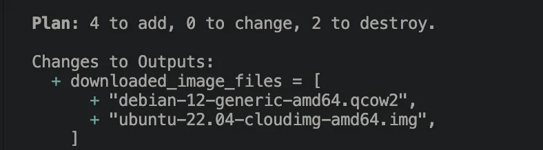 Результат выполнения terraform plan - создание двух ресурсов